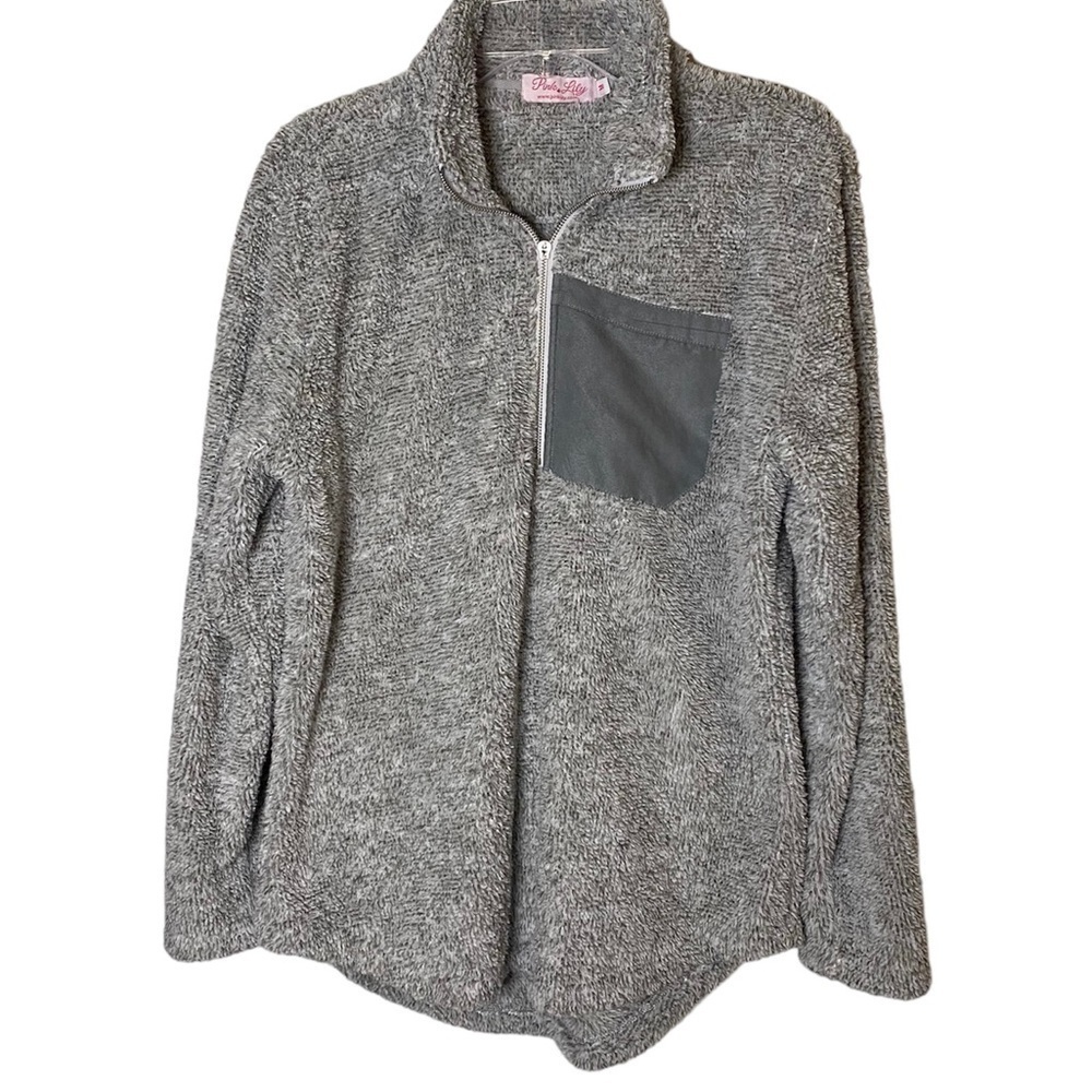 Pink Lily Soft Gray Sherpa Pullover for Women